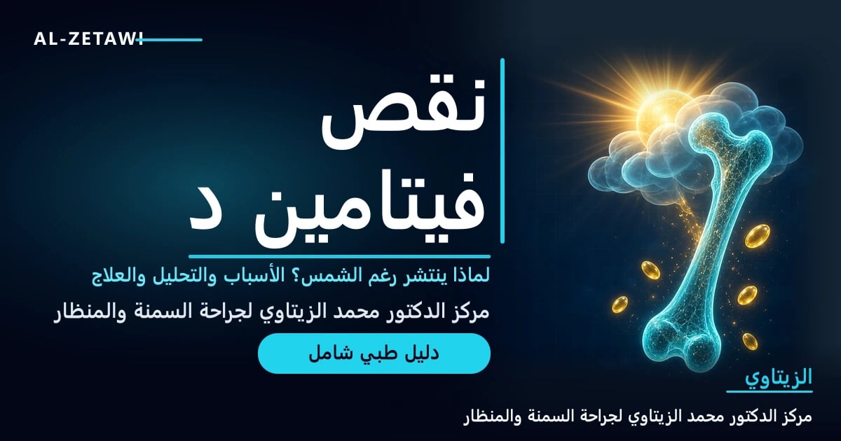 رسم طبي بلون فيروزي مضيء لعظمة بشرية مع شمس ذهبية يحجبها الغيم وكبسولات فيتامين د متناثرة — نقص فيتامين د لماذا ينتشر رغم الشمس | د. محمد عبد الوهاب الزيتاوي
