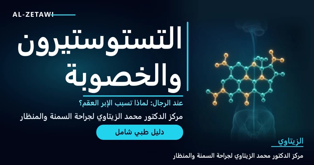 التستوستيرون والخصوبة: لماذا تسبب إبر الهرمون العقم، وما البدائل الآمنة؟ | د. محمد عبد الوهاب الزيتاوي جزيء تستوستيرون مضيء مع خط محور هرموني ناعم يصل بين صورة ظلية للدماغ وأسفل الجسم — التستوستيرون والخصوبة | د. محمد عبد الوهاب الزيتاوي