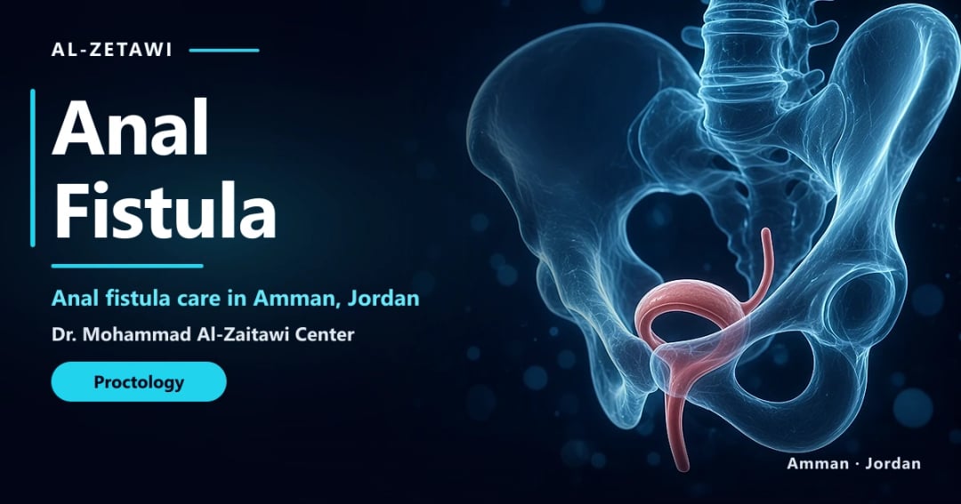 Anal Fistula Surgery in Jordan | Dr. Mohammad Al-Zaitawi Anal fistula 3D illustration: a small tract beside the anal canal, patient guide in Jordan